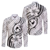 Hawaii Plumeria Lokelani Pikake Lei Family Matching Off The Shoulder Long Sleeve Dress and Hawaiian Shirt Ele'ele Polynesian Tattoo LT9 Dad's Shirt - Long Sleeve Black - Polynesian Pride