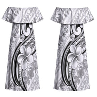 Hawaii Plumeria Lokelani Pikake Lei Family Matching Off Shoulder Maxi Dress and Hawaiian Shirt Ele'ele Polynesian Tattoo LT9 Mom's Dress Black - Polynesian Pride