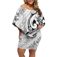 Hawaii Plumeria Lokelani Pikake Lei Family Matching Off Shoulder Short Dress and Hawaiian Shirt Ele'ele Polynesian Tattoo