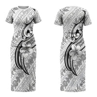 Hawaii Plumeria Lokelani Pikake Lei Family Matching Short Sleeve Bodycon Dress and Hawaiian Shirt Ele'ele Polynesian Tattoo LT9 Mom's Dress Black - Polynesian Pride