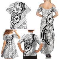 Hawaii Plumeria Lokelani Pikake Lei Family Matching Summer Maxi Dress and Hawaiian Shirt Ele'ele Polynesian Tattoo LT9 Mom's Dress Black - Polynesian Pride