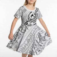 Hawaii Plumeria Lokelani Pikake Lei Kid Short Sleeve Dress Ele'ele Polynesian Tattoo LT9 - Polynesian Pride