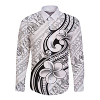 Hawaii Plumeria Lokelani Pikake Lei Long Sleeve Button Shirt Ele'ele Polynesian Tattoo LT9 Unisex Black - Polynesian Pride