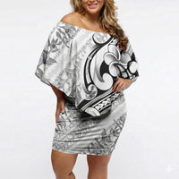 Hawaii Plumeria Lokelani Pikake Lei Off Shoulder Short Dress Ele'ele Polynesian Tattoo LT9 Women Black - Polynesian Pride