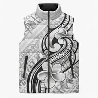 Hawaii Plumeria Lokelani Pikake Lei Sleeveless Puffer Jacket Ele'ele Polynesian Tattoo LT9 Unisex Black - Polynesian Pride