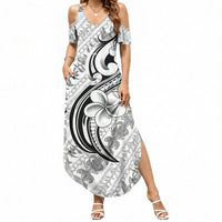 Hawaii Plumeria Lokelani Pikake Lei Summer Maxi Dress Ele'ele Polynesian Tattoo LT9 Women Black - Polynesian Pride
