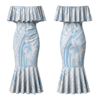 Hawaii Plumeria Lokelani Pikake Lei Family Matching Mermaid Dress and Hawaiian Shirt Uliuli Polynesian Tattoo LT9 Mom's Dress Blue - Polynesian Pride