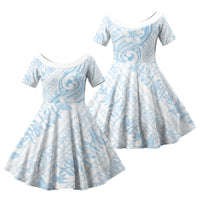 Hawaii Plumeria Lokelani Pikake Lei Family Matching Mermaid Dress and Hawaiian Shirt Uliuli Polynesian Tattoo LT9 Daughter's Dress Blue - Polynesian Pride