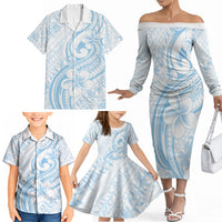 Hawaii Plumeria Lokelani Pikake Lei Family Matching Off The Shoulder Long Sleeve Dress and Hawaiian Shirt Uliuli Polynesian Tattoo LT9 - Polynesian Pride