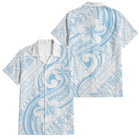 Hawaii Plumeria Lokelani Pikake Lei Family Matching Off The Shoulder Long Sleeve Dress and Hawaiian Shirt Uliuli Polynesian Tattoo LT9 Dad's Shirt - Short Sleeve Blue - Polynesian Pride