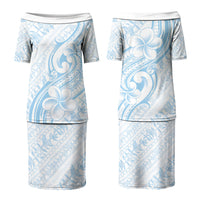Hawaii Plumeria Lokelani Pikake Lei Family Matching Puletasi and Hawaiian Shirt Uliuli Polynesian Tattoo LT9 Mom's Dress Blue - Polynesian Pride