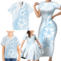 Hawaii Plumeria Lokelani Pikake Lei Family Matching Short Sleeve Bodycon Dress and Hawaiian Shirt Uliuli Polynesian Tattoo