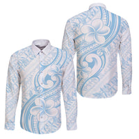 Hawaii Plumeria Lokelani Pikake Lei Family Matching Short Sleeve Bodycon Dress and Hawaiian Shirt Uliuli Polynesian Tattoo LT9 Dad's Shirt - Long Sleeve Blue - Polynesian Pride