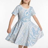 Hawaii Plumeria Lokelani Pikake Lei Kid Short Sleeve Dress Uliuli Polynesian Tattoo LT9 - Polynesian Pride