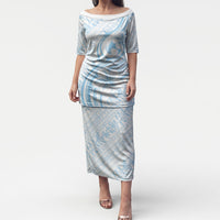 Hawaii Plumeria Lokelani Pikake Lei Puletasi Uliuli Polynesian Tattoo LT9 Long Dress Blue - Polynesian Pride