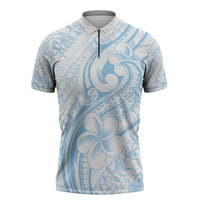 Hawaii Plumeria Lokelani Pikake Lei Zipper Polo Shirt Uliuli Polynesian Tattoo LT9 Blue - Polynesian Pride