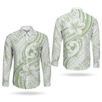 Hawaii Plumeria Lokelani Pikake Lei Couples Matching Off Shoulder Short Dress and Long Sleeve Button Shirt Oma'oma'o Polynesian Tattoo LT9 - Polynesian Pride