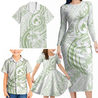 Hawaii Plumeria Lokelani Pikake Lei Family Matching Long Sleeve Bodycon Dress and Hawaiian Shirt Oma'oma'o Polynesian Tattoo LT9 - Polynesian Pride