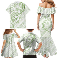Hawaii Plumeria Lokelani Pikake Lei Family Matching Mermaid Dress and Hawaiian Shirt Oma'oma'o Polynesian Tattoo LT9 Mom's Dress Green - Polynesian Pride