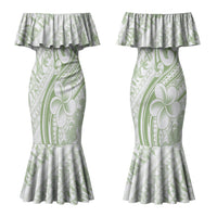 Hawaii Plumeria Lokelani Pikake Lei Family Matching Mermaid Dress and Hawaiian Shirt Oma'oma'o Polynesian Tattoo LT9 Mom's Dress Green - Polynesian Pride