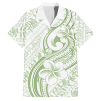 Hawaii Plumeria Lokelani Pikake Lei Family Matching Off Shoulder Maxi Dress and Hawaiian Shirt Oma'oma'o Polynesian Tattoo LT9 Dad's Shirt - Short Sleeve Green - Polynesian Pride