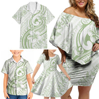 Hawaii Plumeria Lokelani Pikake Lei Family Matching Off Shoulder Short Dress and Hawaiian Shirt Oma'oma'o Polynesian Tattoo LT9 - Polynesian Pride