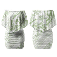 Hawaii Plumeria Lokelani Pikake Lei Family Matching Off Shoulder Short Dress and Hawaiian Shirt Oma'oma'o Polynesian Tattoo LT9 Mom's Dress Green - Polynesian Pride
