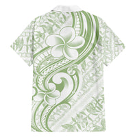 Hawaii Plumeria Lokelani Pikake Lei Family Matching Off Shoulder Short Dress and Hawaiian Shirt Oma'oma'o Polynesian Tattoo LT9 Dad's Shirt - Long Sleeve Green - Polynesian Pride