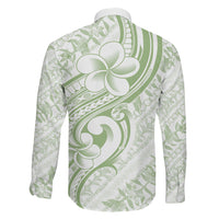 Hawaii Plumeria Lokelani Pikake Lei Family Matching Off Shoulder Short Dress and Hawaiian Shirt Oma'oma'o Polynesian Tattoo LT9 Son's Shirt Green - Polynesian Pride