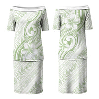 Hawaii Plumeria Lokelani Pikake Lei Family Matching Puletasi and Hawaiian Shirt Oma'oma'o Polynesian Tattoo LT9 Mom's Dress Green - Polynesian Pride
