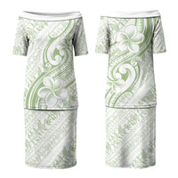 Hawaii Plumeria Lokelani Pikake Lei Family Matching Puletasi and Hawaiian Shirt Oma'oma'o Polynesian Tattoo LT9 Mom's Dress Green - Polynesian Pride