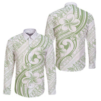 Hawaii Plumeria Lokelani Pikake Lei Family Matching Puletasi and Hawaiian Shirt Oma'oma'o Polynesian Tattoo LT9 Dad's Shirt - Long Sleeve Green - Polynesian Pride