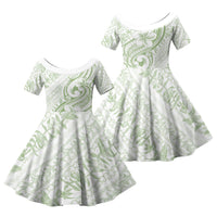 Hawaii Plumeria Lokelani Pikake Lei Family Matching Puletasi and Hawaiian Shirt Oma'oma'o Polynesian Tattoo LT9 Daughter's Dress Green - Polynesian Pride