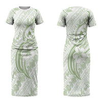 Hawaii Plumeria Lokelani Pikake Lei Family Matching Short Sleeve Bodycon Dress and Hawaiian Shirt Oma'oma'o Polynesian Tattoo LT9 Mom's Dress Green - Polynesian Pride