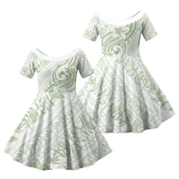 Hawaii Plumeria Lokelani Pikake Lei Family Matching Short Sleeve Bodycon Dress and Hawaiian Shirt Oma'oma'o Polynesian Tattoo LT9 Daughter's Dress Green - Polynesian Pride