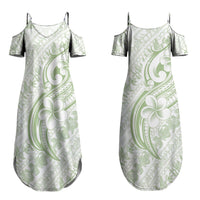 Hawaii Plumeria Lokelani Pikake Lei Family Matching Summer Maxi Dress and Hawaiian Shirt Oma'oma'o Polynesian Tattoo LT9 Mom's Dress Green - Polynesian Pride