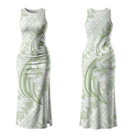 Hawaii Plumeria Lokelani Pikake Lei Family Matching Tank Maxi Dress and Hawaiian Shirt Oma'oma'o Polynesian Tattoo LT9 Mom's Dress Green - Polynesian Pride