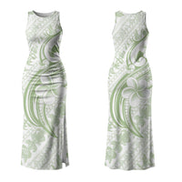 Hawaii Plumeria Lokelani Pikake Lei Family Matching Tank Maxi Dress and Hawaiian Shirt Oma'oma'o Polynesian Tattoo LT9 Mom's Dress Green - Polynesian Pride