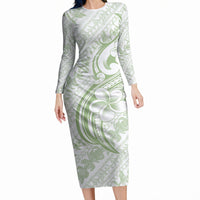 Hawaii Plumeria Lokelani Pikake Lei Long Sleeve Bodycon Dress Oma'oma'o Polynesian Tattoo LT9 Long Dress Green - Polynesian Pride