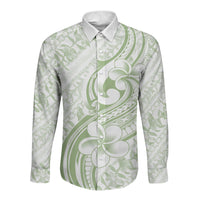 Hawaii Plumeria Lokelani Pikake Lei Long Sleeve Button Shirt Oma'oma'o Polynesian Tattoo LT9 Unisex Green - Polynesian Pride