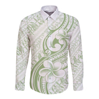 Hawaii Plumeria Lokelani Pikake Lei Long Sleeve Button Shirt Oma'oma'o Polynesian Tattoo LT9 Unisex Green - Polynesian Pride