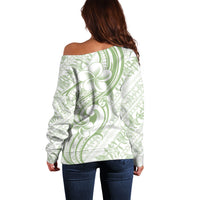 Hawaii Plumeria Lokelani Pikake Lei Off Shoulder Sweater Oma'oma'o Polynesian Tattoo LT9 - Polynesian Pride