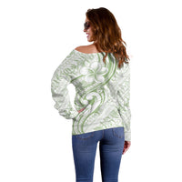 Hawaii Plumeria Lokelani Pikake Lei Off Shoulder Sweater Oma'oma'o Polynesian Tattoo LT9 - Polynesian Pride