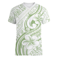 Hawaii Plumeria Lokelani Pikake Lei Women V-Neck T-Shirt Oma'oma'o Polynesian Tattoo