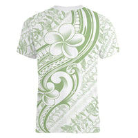 Hawaii Plumeria Lokelani Pikake Lei Women V-Neck T-Shirt Oma'oma'o Polynesian Tattoo