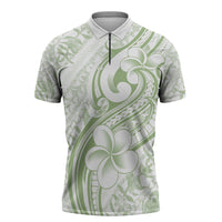 Hawaii Plumeria Lokelani Pikake Lei Zipper Polo Shirt Oma'oma'o Polynesian Tattoo