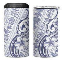 Hawaii Plumeria Lokelani Pikake Lei 4 in 1 Can Cooler Tumbler Navy Blue Polynesian Tattoo