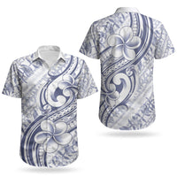 Hawaii Plumeria Lokelani Pikake Lei Couples Matching Long Sleeve Bodycon Dress and Hawaiian Shirt Navy Blue Polynesian Tattoo LT9 - Polynesian Pride