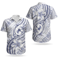 Hawaii Plumeria Lokelani Pikake Lei Couples Matching Short Sleeve Bodycon Dress and Hawaiian Shirt Navy Blue Polynesian Tattoo LT9 - Polynesian Pride