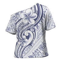 Hawaii Plumeria Lokelani Pikake Lei Cross Shoulder Shirt Navy Blue Polynesian Tattoo LT9 - Polynesian Pride